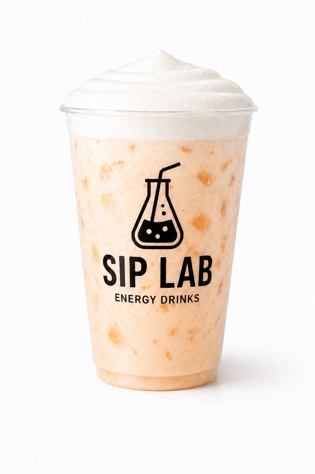 Peaches and Cream Cloud energy drink with creamy peach flavor and cloud foam at Sip Lab in Greensboro NC